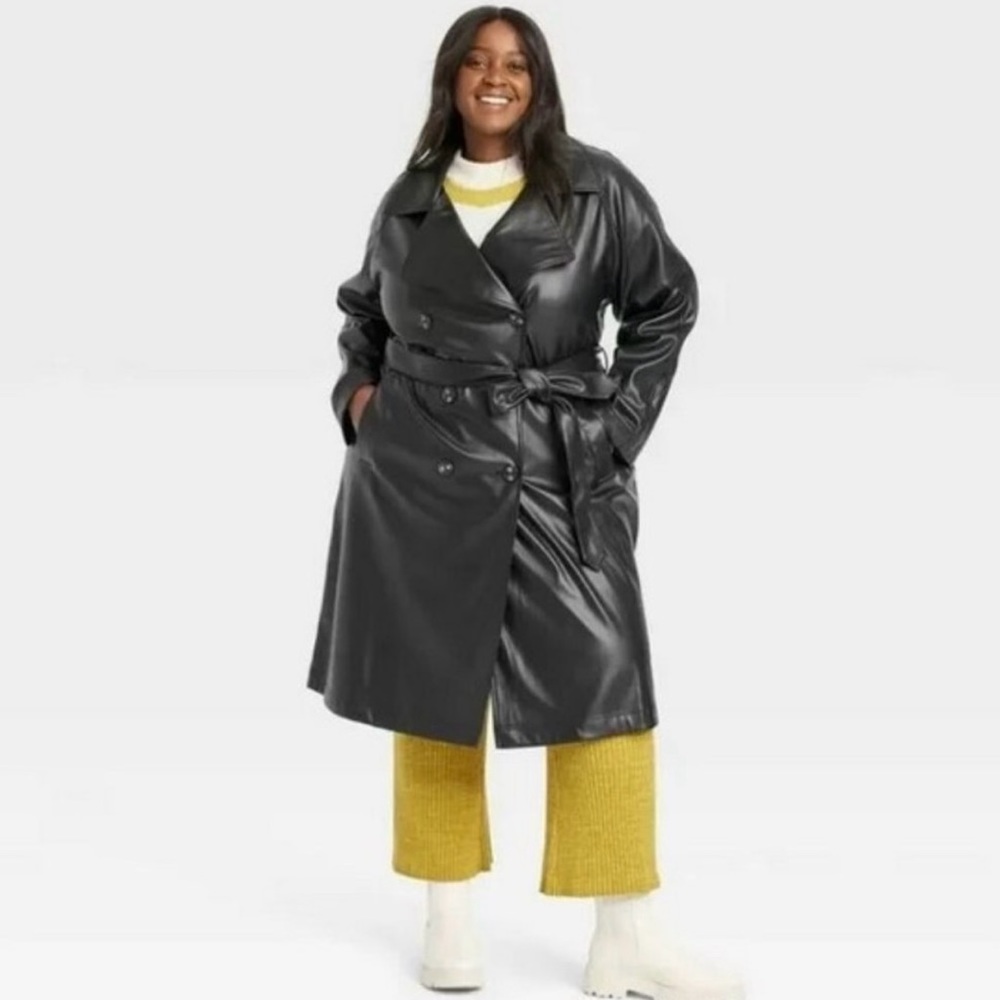 AVA & VIV Target Faux Leather Belted Trench-coat 1X